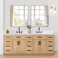 Altair Gavino 84" Double Bathroom Vanity with Grain White Engineered Stone Countertop