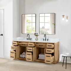 Altair Gavino 84" Double Bathroom Vanity with Grain White Engineered Stone Countertop