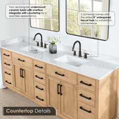 Altair Gavino 84" Double Bathroom Vanity with Grain White Engineered Stone Countertop