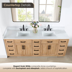 Altair Gavino 84" Double Bathroom Vanity with Grain White Engineered Stone Countertop