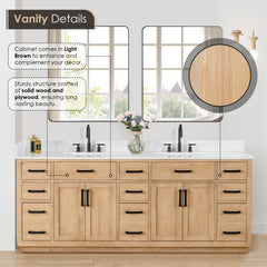 Altair Gavino 84" Double Bathroom Vanity with Grain White Engineered Stone Countertop