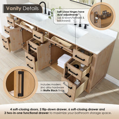 Altair Gavino 84" Double Bathroom Vanity with Grain White Engineered Stone Countertop