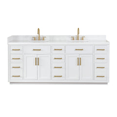 Altair Gavino 84" Double Bathroom Vanity with Grain White Engineered Stone Countertop - White, Without Mirror