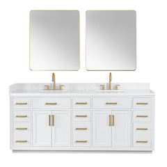 Altair Gavino 84" Double Bathroom Vanity with Grain White Engineered Stone Countertop - White