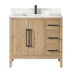 Altair Laurel 36" Single Bathroom Vanity in Weathered Fir with Calacatta White Quartz Countertop - Without Mirror