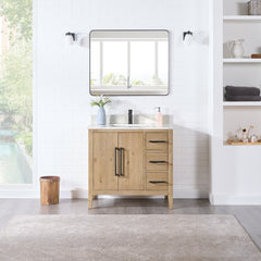 Altair Laurel 36" Single Bathroom Vanity in Weathered Fir with Calacatta White Quartz Countertop