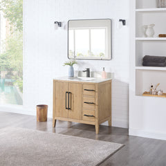 Altair Laurel 36" Single Bathroom Vanity in Weathered Fir with Calacatta White Quartz Countertop