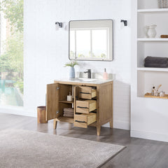 Altair Laurel 36" Single Bathroom Vanity in Weathered Fir with Calacatta White Quartz Countertop