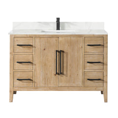Altair Laurel 48" Single Bathroom Vanity in Weathered Fir with Calacatta White Quartz Countertop - Without Mirror