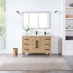 Altair Laurel 48" Single Bathroom Vanity in Weathered Fir with Calacatta White Quartz Countertop