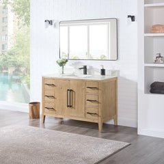 Altair Laurel 48" Single Bathroom Vanity in Weathered Fir with Calacatta White Quartz Countertop