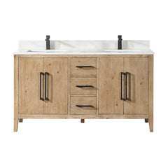Altair Laurel 60" Double Bathroom Vanity in Weathered Fir with Calacatta White Quartz Countertop - Without Mirror