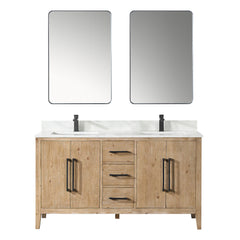 Altair Laurel 60" Double Bathroom Vanity in Weathered Fir with Calacatta White Quartz Countertop