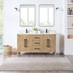 Altair Laurel 60" Double Bathroom Vanity in Weathered Fir with Calacatta White Quartz Countertop