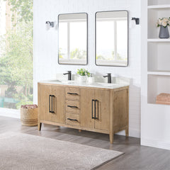 Altair Laurel 60" Double Bathroom Vanity in Weathered Fir with Calacatta White Quartz Countertop