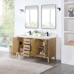 Altair Laurel 60" Double Bathroom Vanity in Weathered Fir with Calacatta White Quartz Countertop