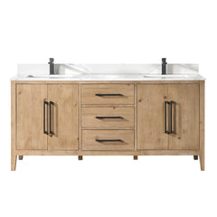 Altair Laurel 72" Double Bathroom Vanity in Weathered Fir with Calacatta White Quartz Countertop - Without Mirror