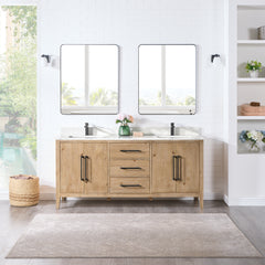 Altair Laurel 72" Double Bathroom Vanity in Weathered Fir with Calacatta White Quartz Countertop