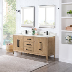 Altair Laurel 72" Double Bathroom Vanity in Weathered Fir with Calacatta White Quartz Countertop