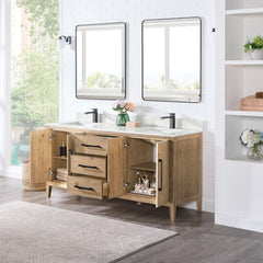 Altair Laurel 72" Double Bathroom Vanity in Weathered Fir with Calacatta White Quartz Countertop