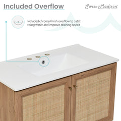 Swiss Madison Classe 36 in. Brown Oak Wall Hung Bathroom Vanity With White, 3-Hole Ceramic Sink Top - SM-BV667-3