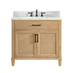 Altair Solana 36" Single Bathroom Vanity in Weathered Fir with Calacatta White Quartz Countertop - Without Mirror