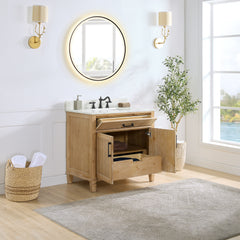 Altair Solana 36" Single Bathroom Vanity in Weathered Fir with Calacatta White Quartz Countertop