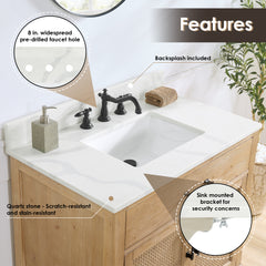 Altair Solana 36" Single Bathroom Vanity in Weathered Fir with Calacatta White Quartz Countertop