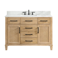 Altair Solana 48" Single Bathroom Vanity in Weathered Fir with Calacatta White Quartz Countertop - Without Mirror