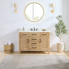 Altair Solana 48" Single Bathroom Vanity in Weathered Fir with Calacatta White Quartz Countertop