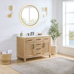 Altair Solana 48" Single Bathroom Vanity in Weathered Fir with Calacatta White Quartz Countertop