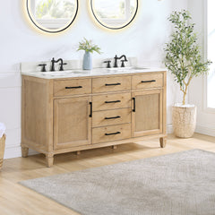 Altair Solana 60" Double Bathroom Cabinet Vanity Base in Weathered Fir without Top and Sink, no Mirror