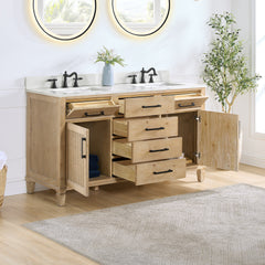Altair Solana 60" Double Bathroom Cabinet Vanity Base in Weathered Fir without Top and Sink, no Mirror