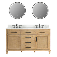 Altair Solana 60" Double Bathroom Vanity in Weathered Fir with Calacatta White Quartz Countertop