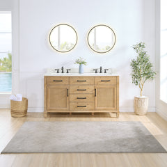 Altair Solana 60" Double Bathroom Vanity in Weathered Fir with Calacatta White Quartz Countertop