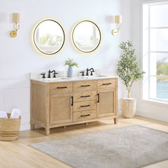Altair Solana 60" Double Bathroom Vanity in Weathered Fir with Calacatta White Quartz Countertop