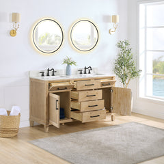Altair Solana 60" Double Bathroom Vanity in Weathered Fir with Calacatta White Quartz Countertop
