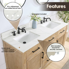 Altair Solana 60" Double Bathroom Vanity in Weathered Fir with Calacatta White Quartz Countertop