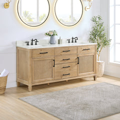 Altair Solana 72" Double Bathroom Cabinet Vanity Base in Weathered Fir without Top and Sink, no Mirror