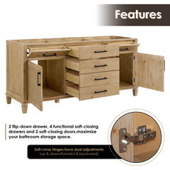 Altair Solana 72" Double Bathroom Cabinet Vanity Base in Weathered Fir without Top and Sink, no Mirror