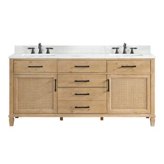 Altair Solana 72" Double Bathroom Vanity in Weathered Fir with Calacatta White Quartz Countertop - Without Mirror