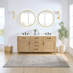 Altair Solana 72" Double Bathroom Vanity in Weathered Fir with Calacatta White Quartz Countertop