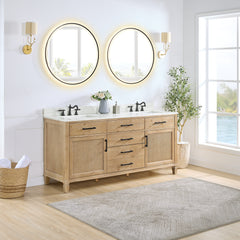 Altair Solana 72" Double Bathroom Vanity in Weathered Fir with Calacatta White Quartz Countertop