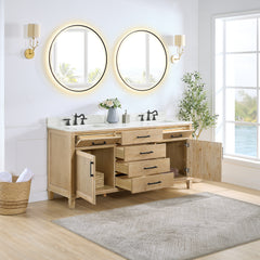 Altair Solana 72" Double Bathroom Vanity in Weathered Fir with Calacatta White Quartz Countertop