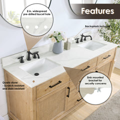 Altair Solana 72" Double Bathroom Vanity in Weathered Fir with Calacatta White Quartz Countertop