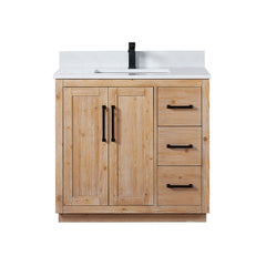 Altair Cicero 36" Single Bathroom Vanity in Light Brown with Grain White Engineered Stone Countertop - Without Mirror