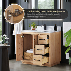 Altair Cicero 36" Single Bathroom Vanity in Light Brown with Grain White Engineered Stone Countertop