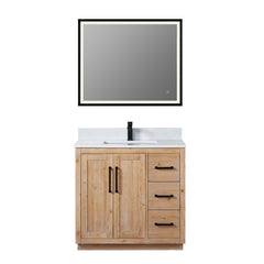 Altair Cicero 36" Single Bathroom Vanity in Light Brown with Grain White Engineered Stone Countertop
