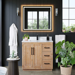 Altair Cicero 36" Single Bathroom Vanity in Light Brown with Grain White Engineered Stone Countertop