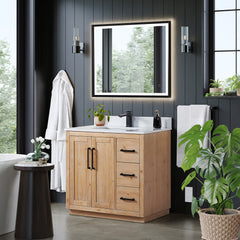 Altair Cicero 36" Single Bathroom Vanity in Light Brown with Grain White Engineered Stone Countertop
